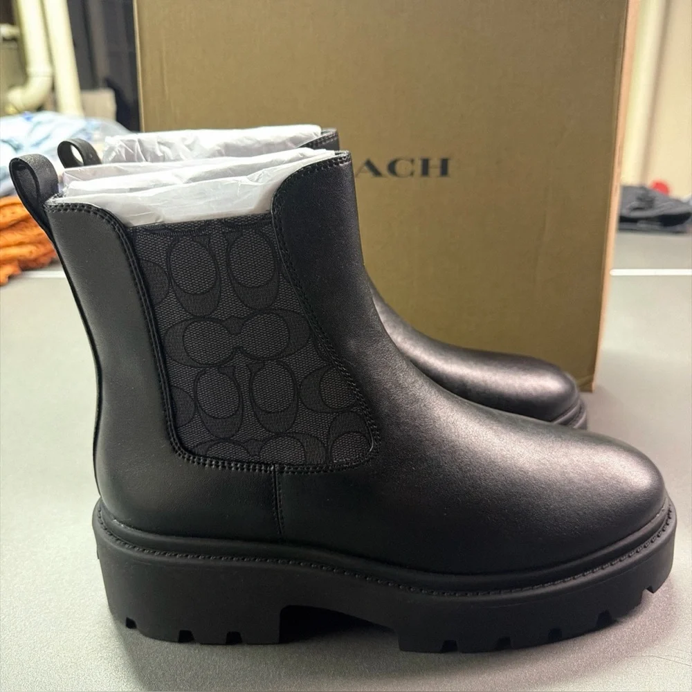 Coach Colson Signature‎ Pull On Boot Men's Size 9B Leather Ankle Graphite/Black